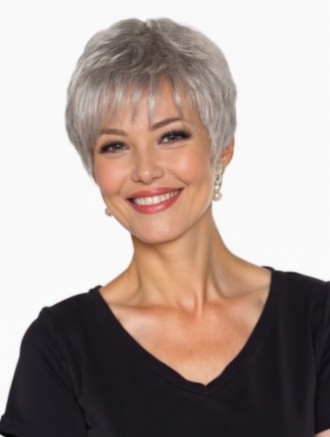 Wholesale 6 Inch Straight Grey Wig – Monofilament Synthetic Short Capless Wigs for Women