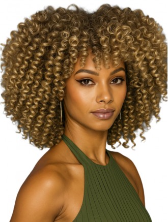 Afro Kinky Curly Wig with Bangs – Short Synthetic Wig for Black Women Wholesale