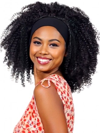 Afro Kinky Curly Headband Wig – 14 Inch Short Black Synthetic Half Wig Wholesale