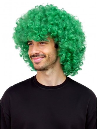 13 Inch Short Green Rocker Afro Wig for Men and Women – Curly Synthetic Capless Wig for Wholesale Cosplay & Party