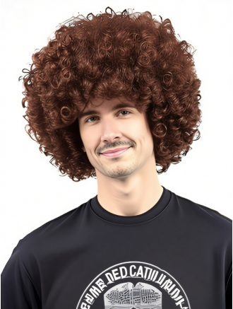 13 Inch Short Colorful Afro Wig for Men and Women – Curly Brown Rocker Style Synthetic Wig for Wholesale