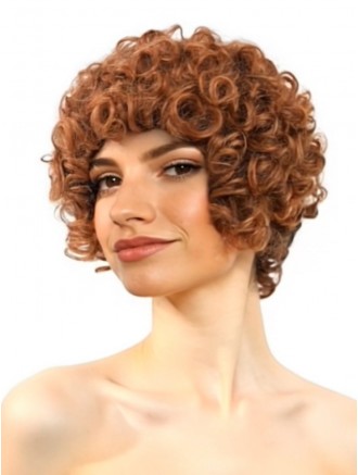 10 Inch Short Reddish Orange Curly Wig for Women – Lightweight Afro-Style Synthetic Costume Wig for Wholesale