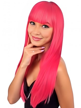 24 Inch Long Pink Straight Synthetic Wig – Heat Resistant Party & Cosplay Wig for Wholesale
