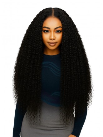 Wholesale Deep Curly Human Hair Lace Front Wig 28 Inch – 210% Density, Natural Black