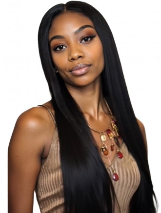 Wholesale Long Straight Lace Front Human Hair Wig – 28 Inch Natural Black, 180% Density