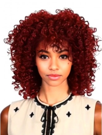 12 Inch Red Afro Kinky Curly Synthetic Wig with Bangs – Wholesale Fluffy Wavy Wigs for Black Women