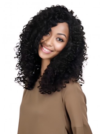 16 Inch Black Kinky Curly Synthetic Afro Wig with Bangs – Wholesale Fluffy Curly Wigs for Women
