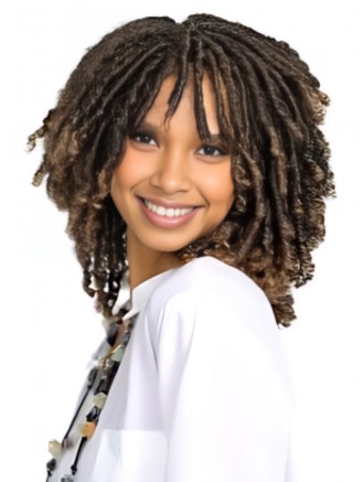 12 Inch Short Braid Twist Curly Wig for Black Women – Black Mix Brown Synthetic Wig Wholesale