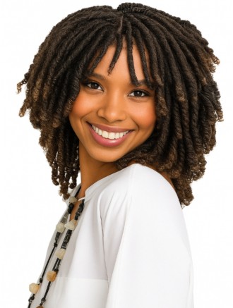 12 Inch Short Braid Twist Curly Wig for Black Women – Black Mix Brown Synthetic Wig Wholesale