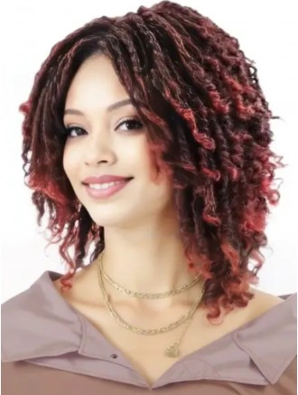 10 Inch Short Twist Afro Wig for Black Women – Wine Red Mix Synthetic Lace Front Wig Wholesale