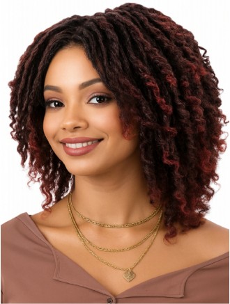 10 Inch Short Twist Afro Wig for Black Women – Wine Red Mix Synthetic Lace Front Wig Wholesale