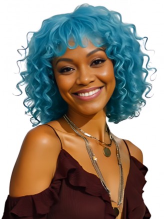 Light Blue Curly Bob Wig with Bangs – 10 Inch Synthetic Cosplay Wigs Wholesale