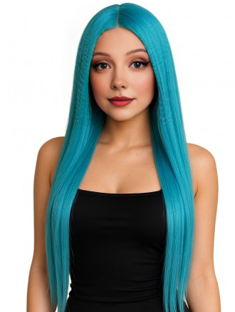 Bright Blue Long Wig – 28 Inch Synthetic Lace Front Wig for Cosplay & Events