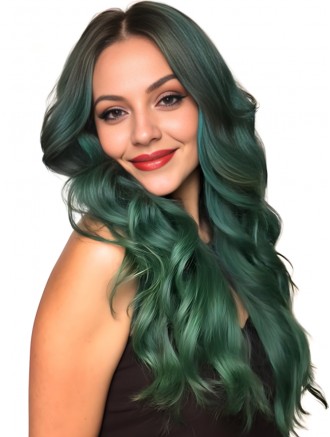 24 Inch Dark Green Long Wavy Synthetic Wig for Women | Wholesale Layered Shaggy Capless Wig