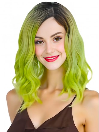 14 Inch Ombre Green Short Curly Bob Wig | Wholesale Capless Fiber Cosplay Wigs