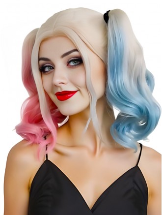 12 Inch Capless Synthetic Wig – Blonde to Pink & Blue Ombre Cosplay Party Wig