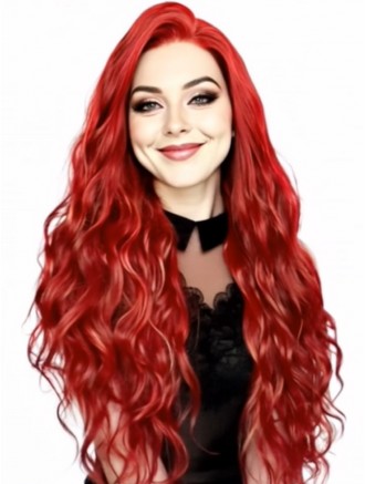28 Inch Capless Wavy Synthetic Wig – Reddish Orange Shiny Cosplay Wig for Women