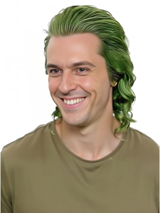 12 Inch Light Green Capless Synthetic Wig – Wavy Cosplay Wig for Men