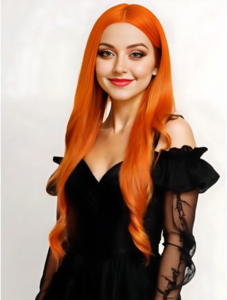 Wholesale Hot Orange 26 Inch Straight Capless Synthetic Cosplay Party Wig