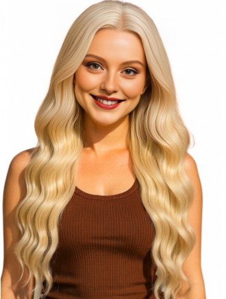 26 Inch Platinum Blonde Long Wavy Synthetic Capless Wig – Wholesale Cosplay Wig for Women
