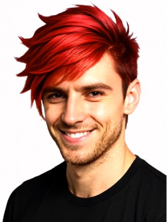 8 Inch Dark Red Straight Men’s Cosplay Wig – Synthetic Capless Anime Wig