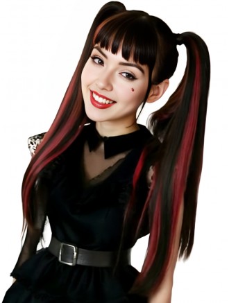 24 Inch Black Red Highlight Straight Bangs Cosplay Wig – Wholesale