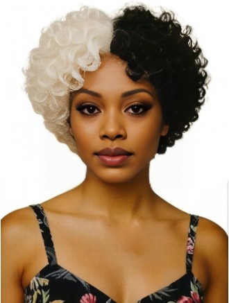 10 Inch Black White Split Color Curly Cosplay Wig – Wholesale