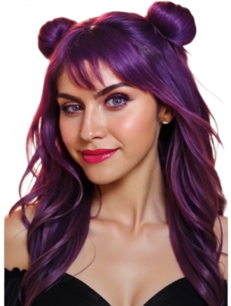 18 Inch Purple Curly Synthetic Cosplay Wig with Buns - Wholesale