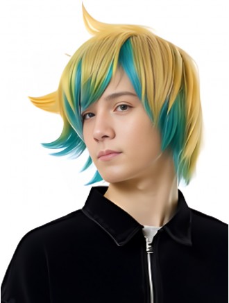 12 Inch Yellow Green Anime Wig for Men – Wholesale Synthetic Cosplay Wig