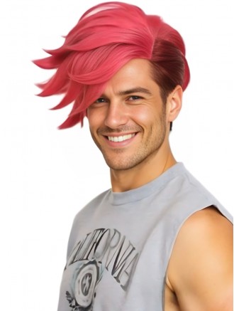 Pink Straight Anime Cosplay Wig for Men – Synthetic Capless – Wholesale