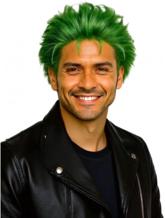 6 Inch Vibrant Green Straight Men’s Cosplay Wig – Synthetic Capless – Wholesale