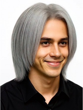 Short Straight Gray Men's Cosplay Wig – Capless Synthetic – Wholesale