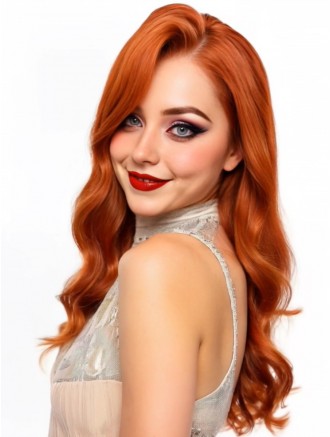 Vibrant Red-Orange Wavy Cosplay Wig – 22 Inch Synthetic Hair for Women