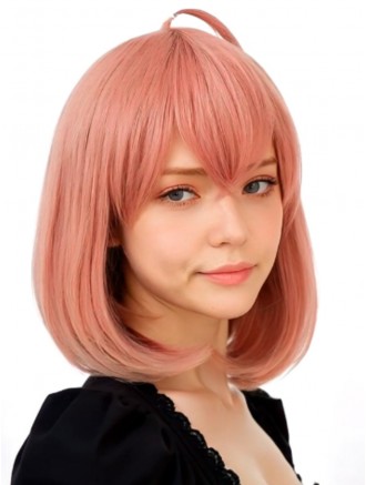 Pastel Pink 12 Inch Straight Cosplay Wig with Bangs – Synthetic Anime Wig for Women