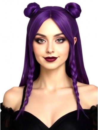 Purple 18 Inch Braided Straight Women’s Cosplay Wig – Synthetic Capless Halloween Anime Wig
