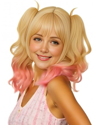 Ombre Blonde Pink Twin Ponytail Wavy Synthetic Wig – Wholesale Cosplay Wig for Women