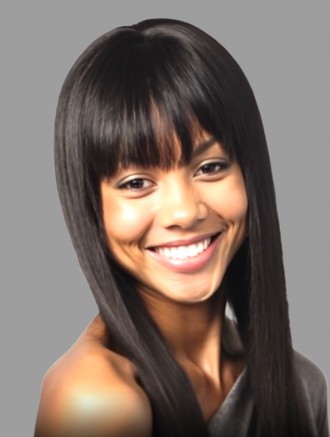 Wholesale 16 Inch Straight Human Hair Wigs with Bangs – Natural Black Capless Wigs for African American Women