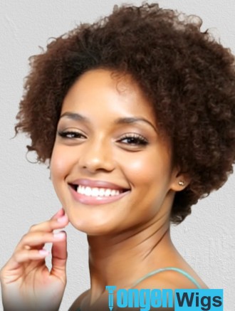 Wholesale 10 Inch Short Afro Curly Lace Front Human Hair Wig – Natural Brown Remy Hair for Black Women