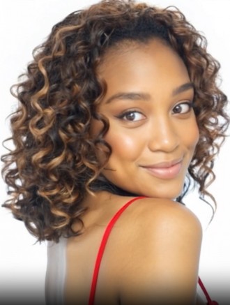 Wholesale Blonde Curly Shoulder Length Synthetic Half Wig – Indian Style Capless Drawstring Ponytail
