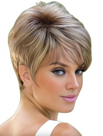 Wholesale 6 Inch Monofilament Boycut Wigs – Blonde Synthetic Capless Wigs for Women