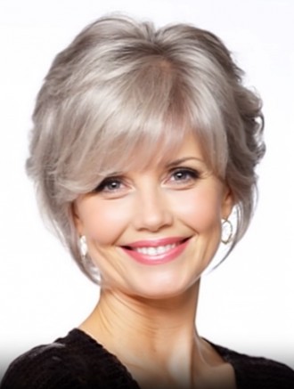 Wholesale Chin Length Grey Wavy Synthetic Wig – 10 Inch Monofilament Top & Capless Design