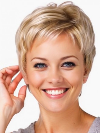 Wholesale 8 Inch Blonde Synthetic Curly Boycuts Wig – Capless Cropped Style