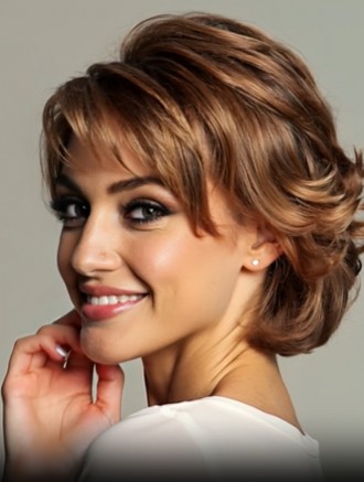 Wholesale 10 Inch Layered Wavy Lace Front Synthetic Wig – Heat Resistant Chin Length Mono Part Style