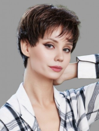 Wholesale Cheap Short Brown Synthetic Wig – 6 Inch Capless Pixie Cut UK