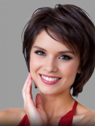 Wholesale Brown 10-Inch Straight Monofilament Lace Front Synthetic Women's Bob Wig