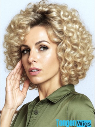 Wholesale Blonde Curly Synthetic Wigs with Bangs – 10 Inch Chin Length Capless Wigs for Women