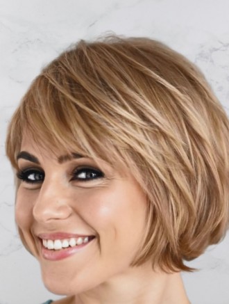 Wholesale Blonde Layered Bob Wig – 10" Straight Heat Friendly Synthetic Capless Wig
