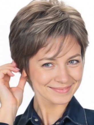 Wholesale Wigs for Elderly Lady – Cropped Length Grey Synthetic Boycut Wig