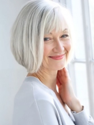 Wholesale 10 Inch Grey Chin Length Wig – Straight Remy Human Hair, Capless Design