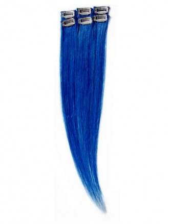 Wholesale Blue Straight Remy Clip-In Hair Extensions – 6-Piece Highlight Set 18 Inch
